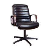 Fauteuil de de conférence Stoll Giroflex en cuir et bois années 60