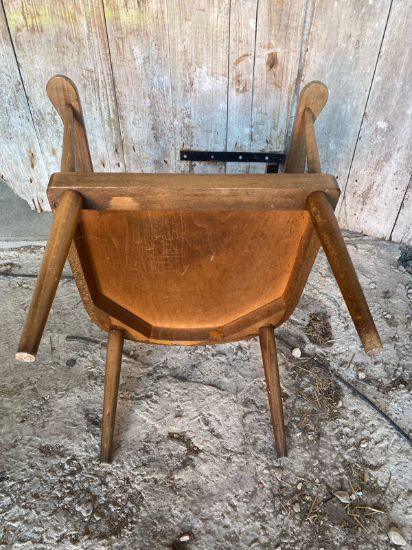 Fauteuil éventail ancien baumann bois + coussins vintage #d877