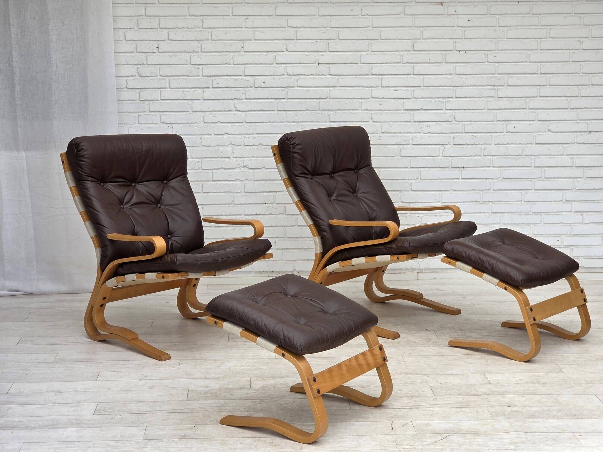 1970s, Norwegian design by Elsa & Nordahl Solheim, set of chair with stool.