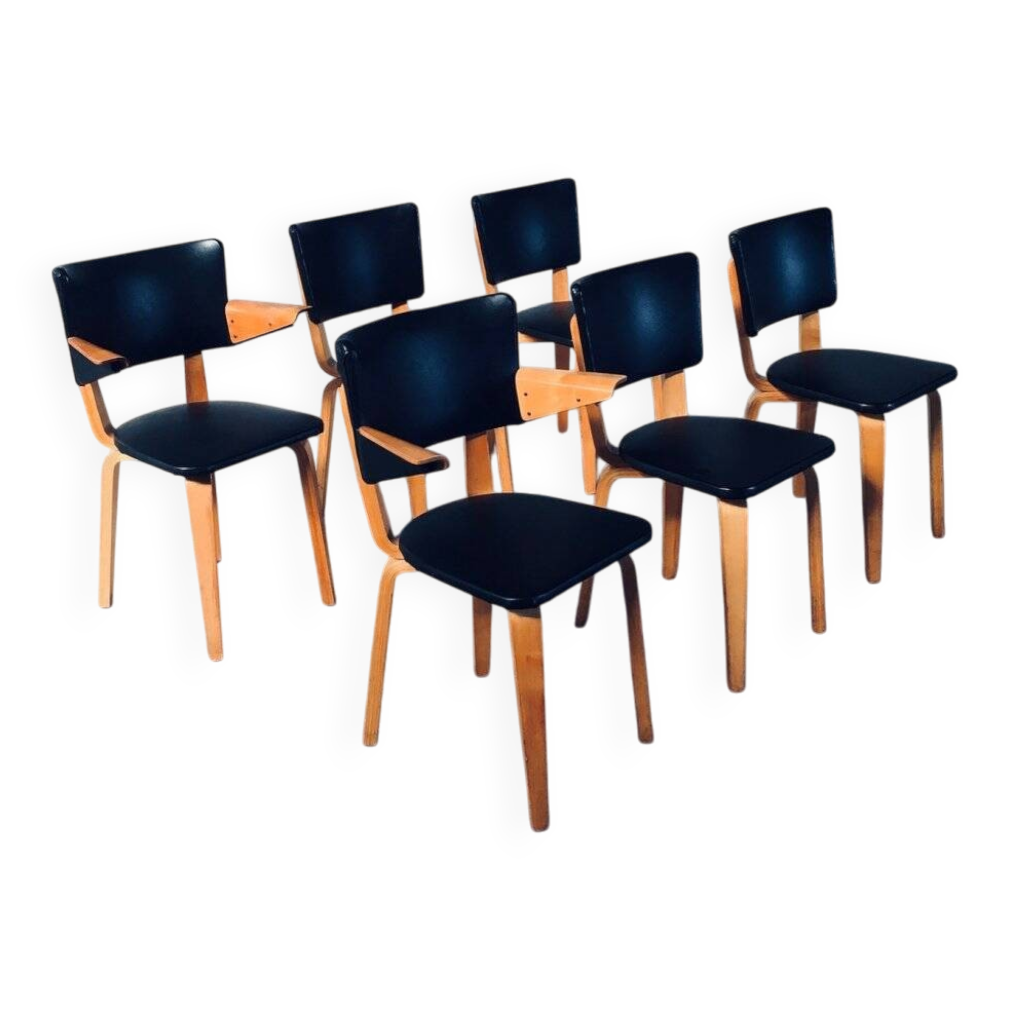 MCM Dutch Design Dining Chairs attributed to Cor Alons for Gouda Den Boer, 1950s, Set of 6