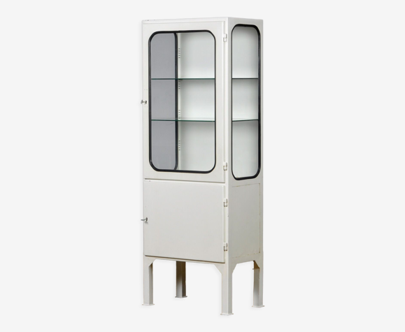 Armoire médicale vintage en fer et verre années 1970