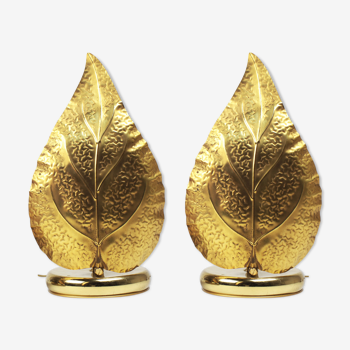 Pair of golden leaf lamps Italy 1970