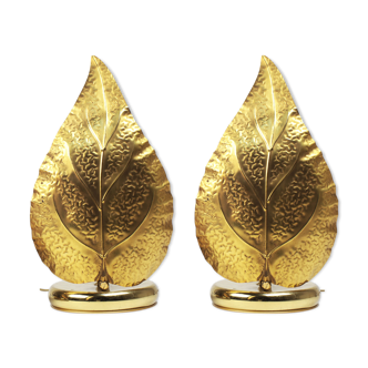 Pair of golden leaf lamps Italy 1970