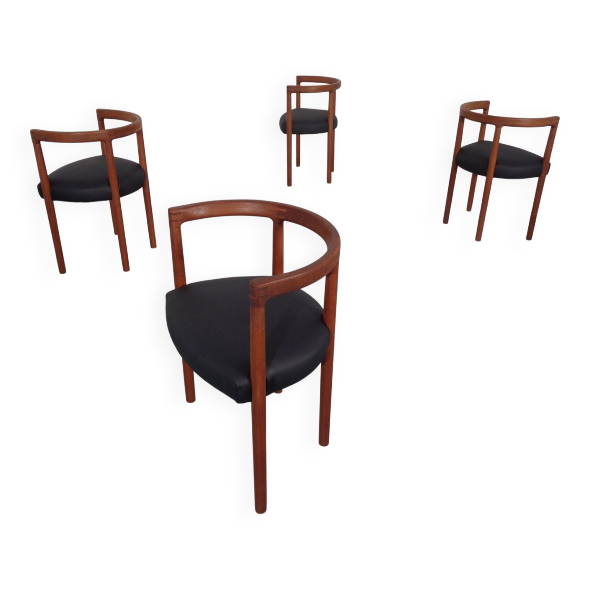 Teak & Leather Model 195 Dining Chairs by Ole Gjerløv-Knudsen & Torben Lind for France & Søn, Denmark, 1960s, Set of 4
