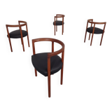 Teak & Leather Model 195 Dining Chairs by Ole Gjerløv-Knudsen & Torben Lind for France & Søn, Denmark, 1960s, Set of 4