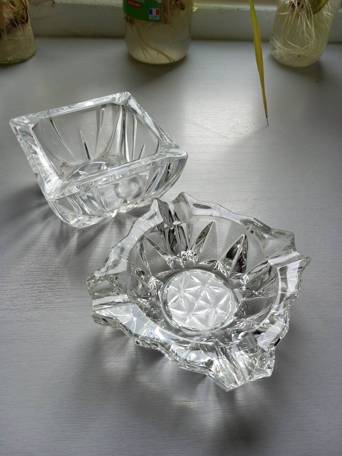 2 vintage thick glass ashtrays