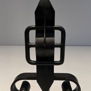 Pair of Wrought Iron Andirons with Obelisk and Belt Motifs