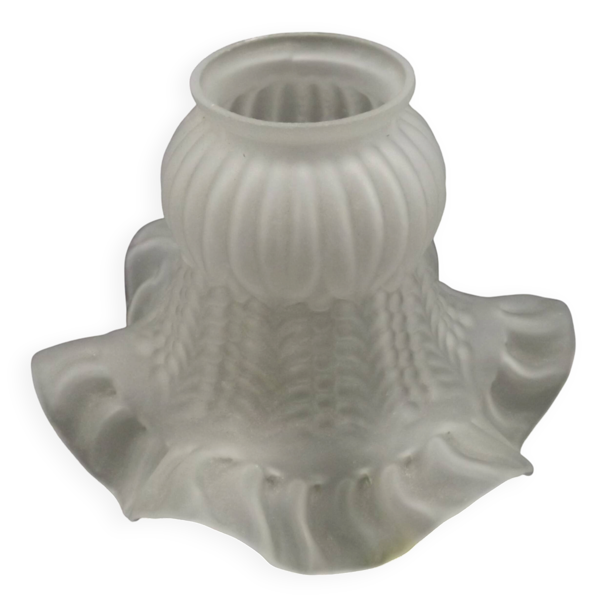 French vintage white opaque glass replacement shade with frilled edge.