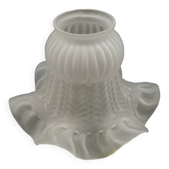 French vintage white opaque glass replacement shade with frilled edge.