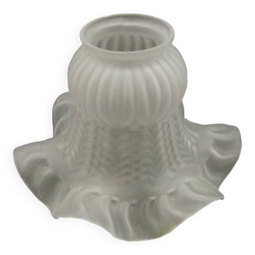 French vintage white opaque glass replacement shade with frilled edge.