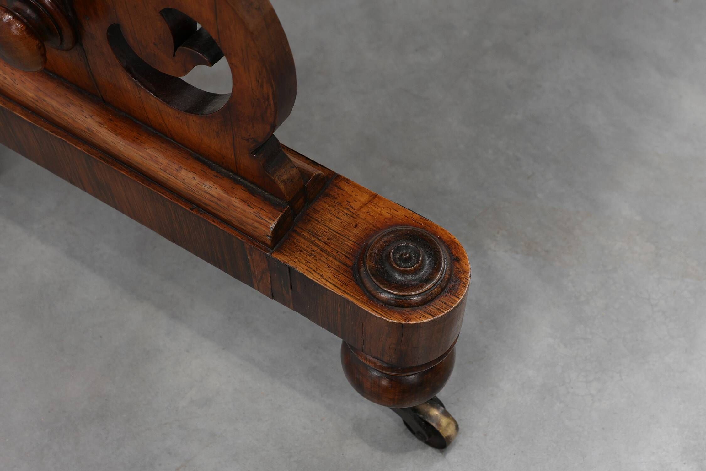 Victorian Walnut Side Table with Inlaid Top and Pierced Scroll Ends, Englan
