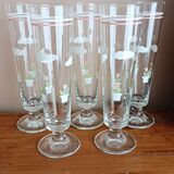 Set of 5 floral champagne glasses