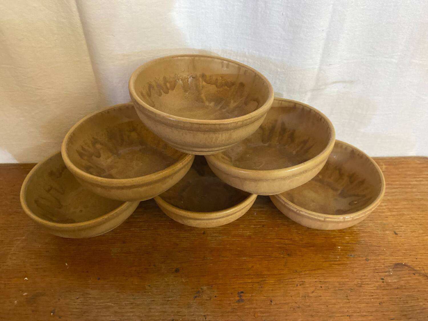 Set of 6 vintage rhodaceram ceramic bowls, beige and brown