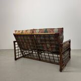 Canapé italien des années 1970 en bambou, rotin, laiton et tissu style Liberty