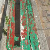Ancien banc d' école patine vert rouge