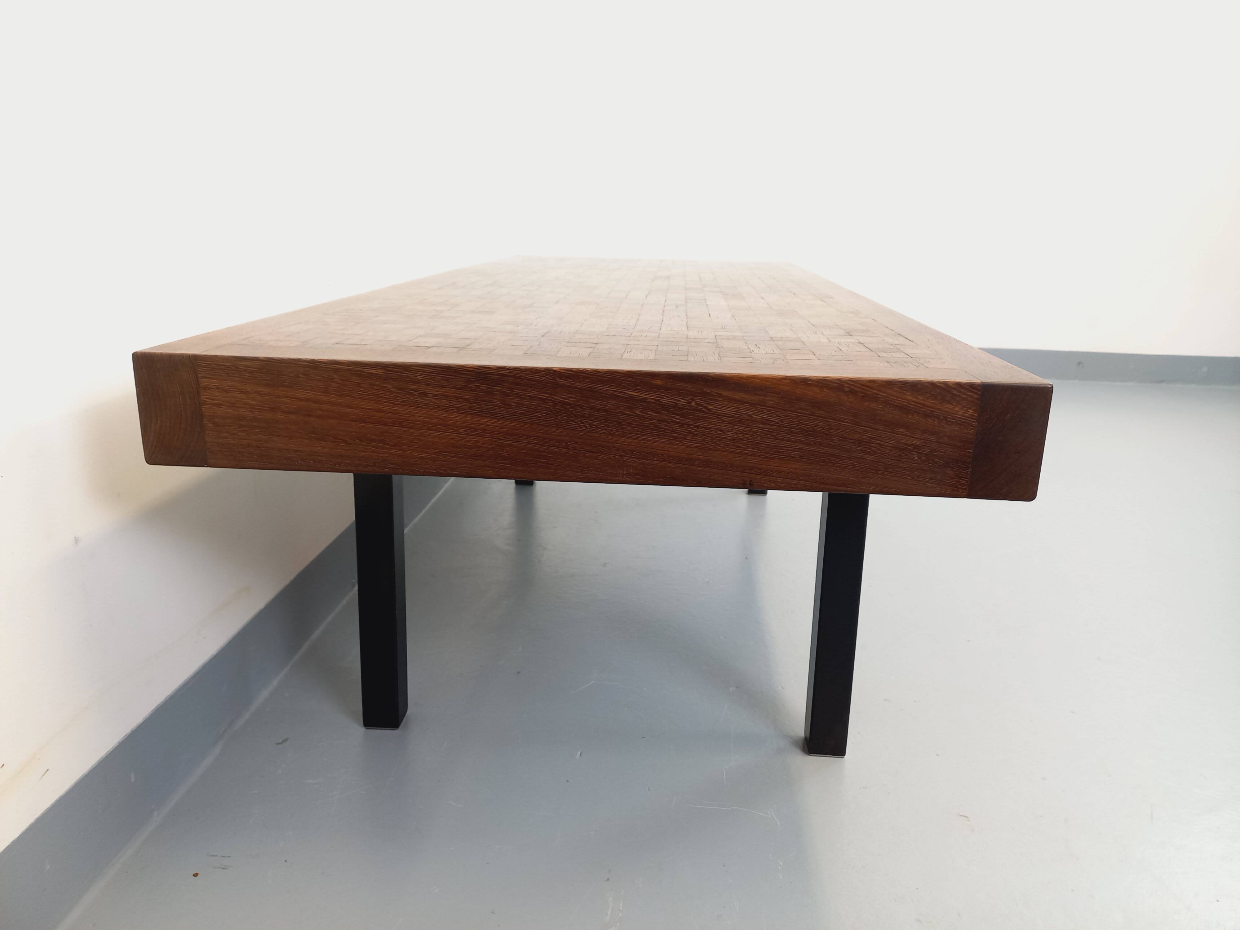 Vintage rectangular coffee table by Dieter Wackerlin in wood mosaic.