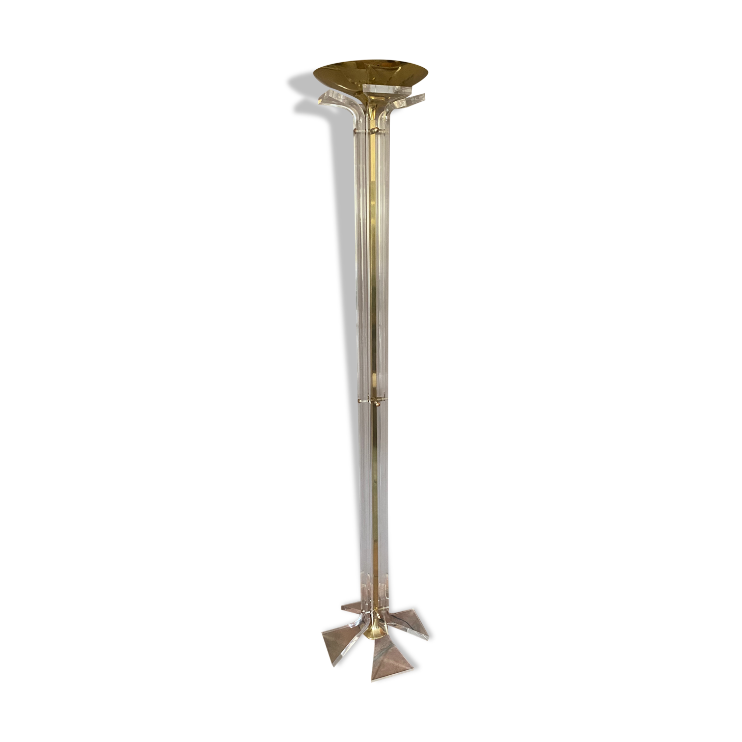 Plexiglass and brass floor lamp. 1970. Italy.