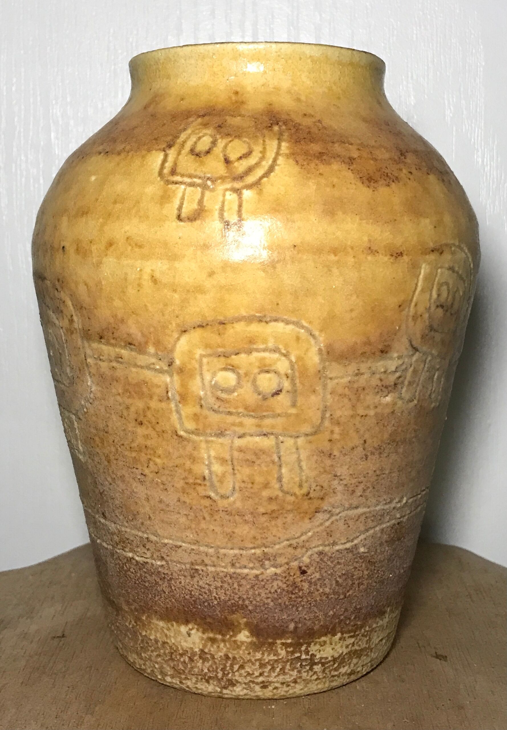 Artistic Vase in Ceramic ACOLAY style Brutalist, vintage, signed Hubert GUY