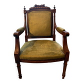 Antique Louis XVI style armchair – carved wood – green velvet – to be restored