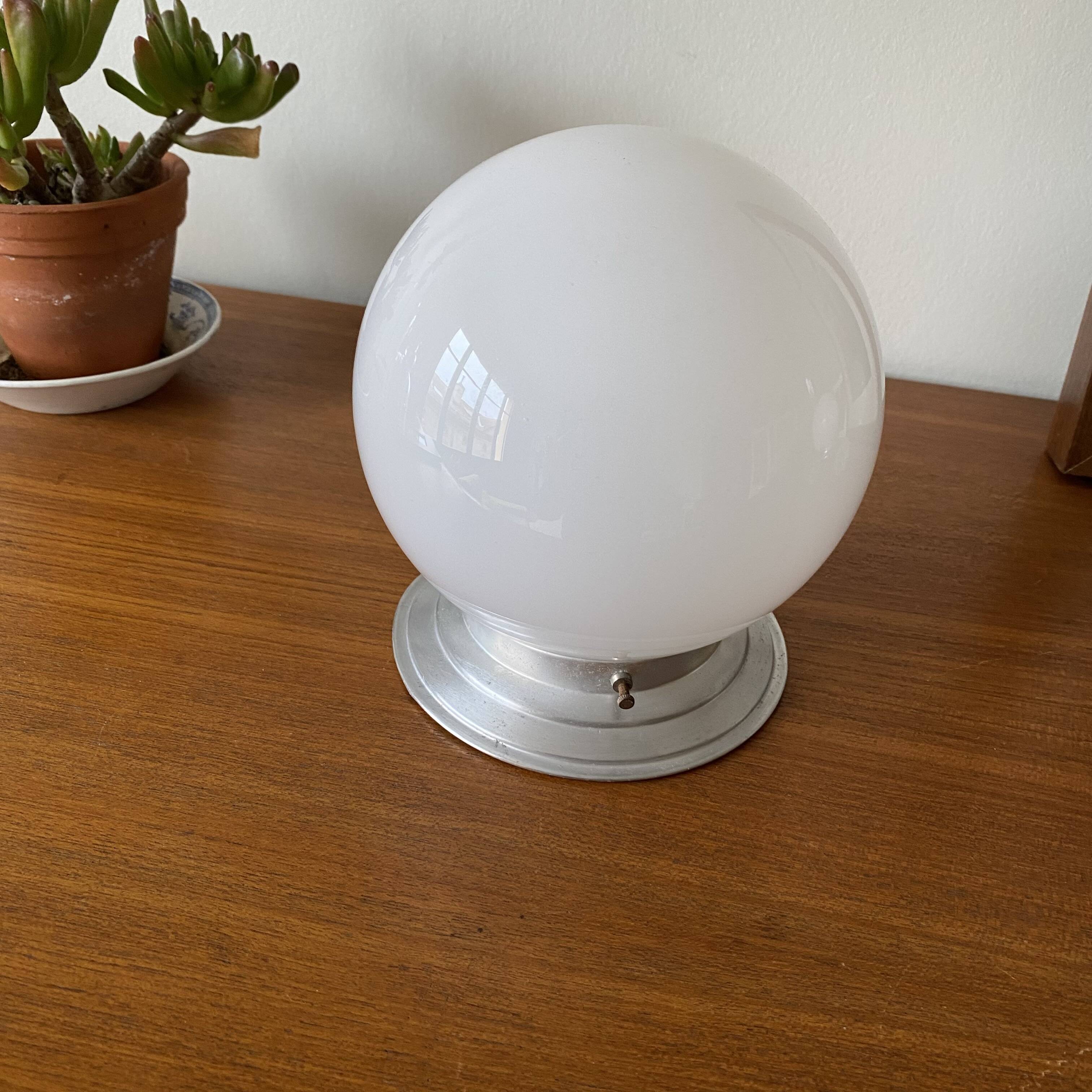 White opaline glass globe ceiling light, 15 cm, aluminum wall light