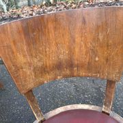 6 Art Deco gondola chairs in solid oak with burgundy leatherette, 1940.