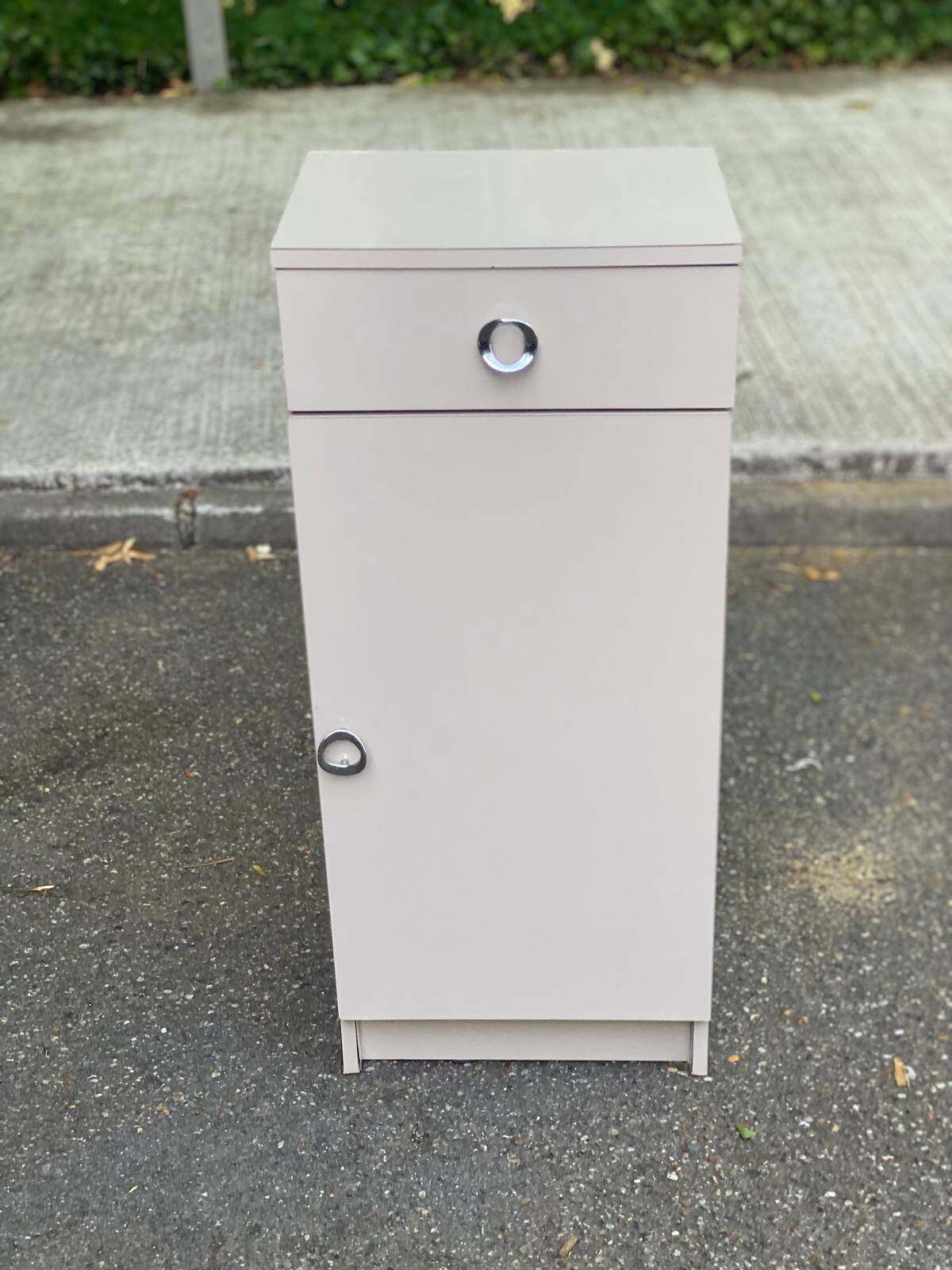 Narrow vintage beige bathroom cabinet 1970s