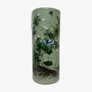 Ancient Japanese roll vase Celadon Seto 19th flower decoration
