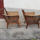 Paire de fauteuils vintage pieds compas et cannage