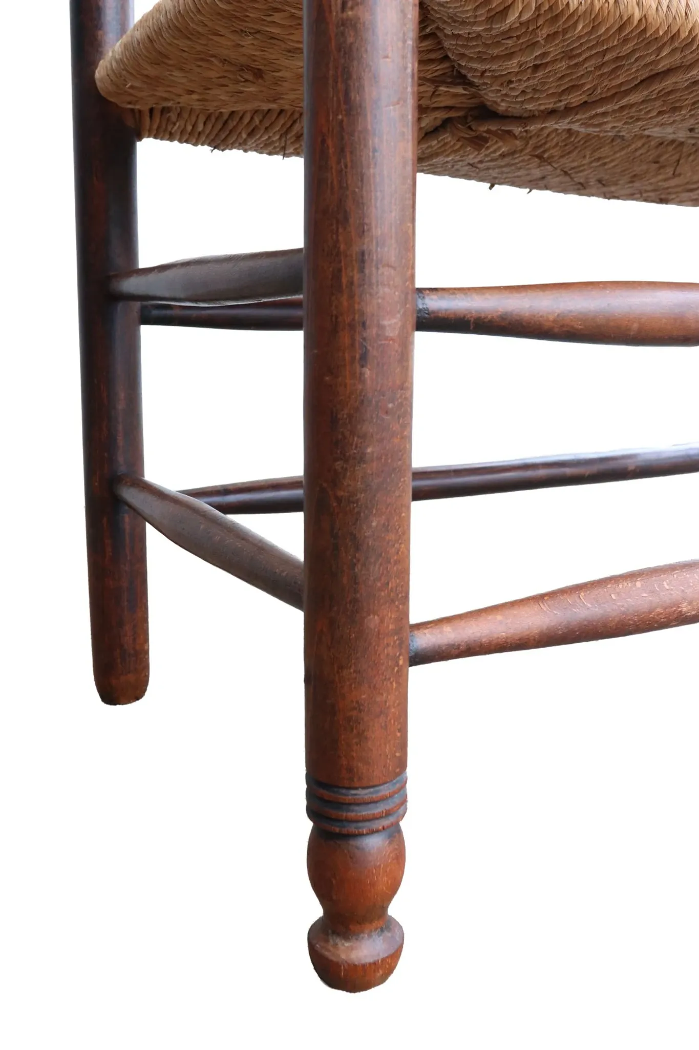 Antique Dutch wooden bench with woven seat