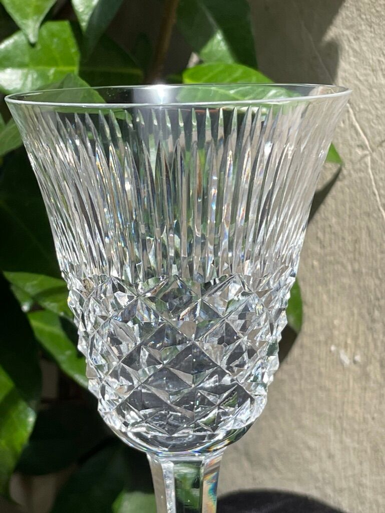 6 old carved crystal wine glasses