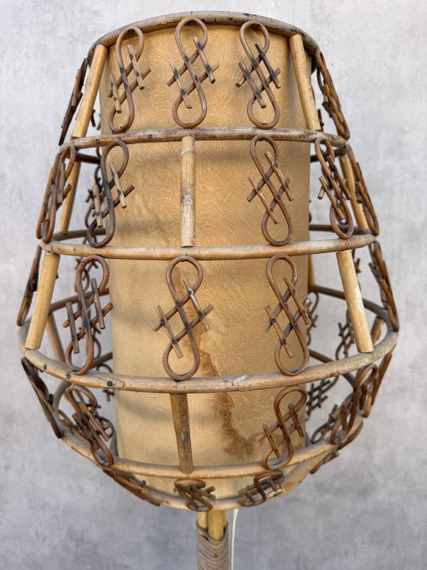 1950s Rattan Floor Lamp in the Style of Louis Sognot, France