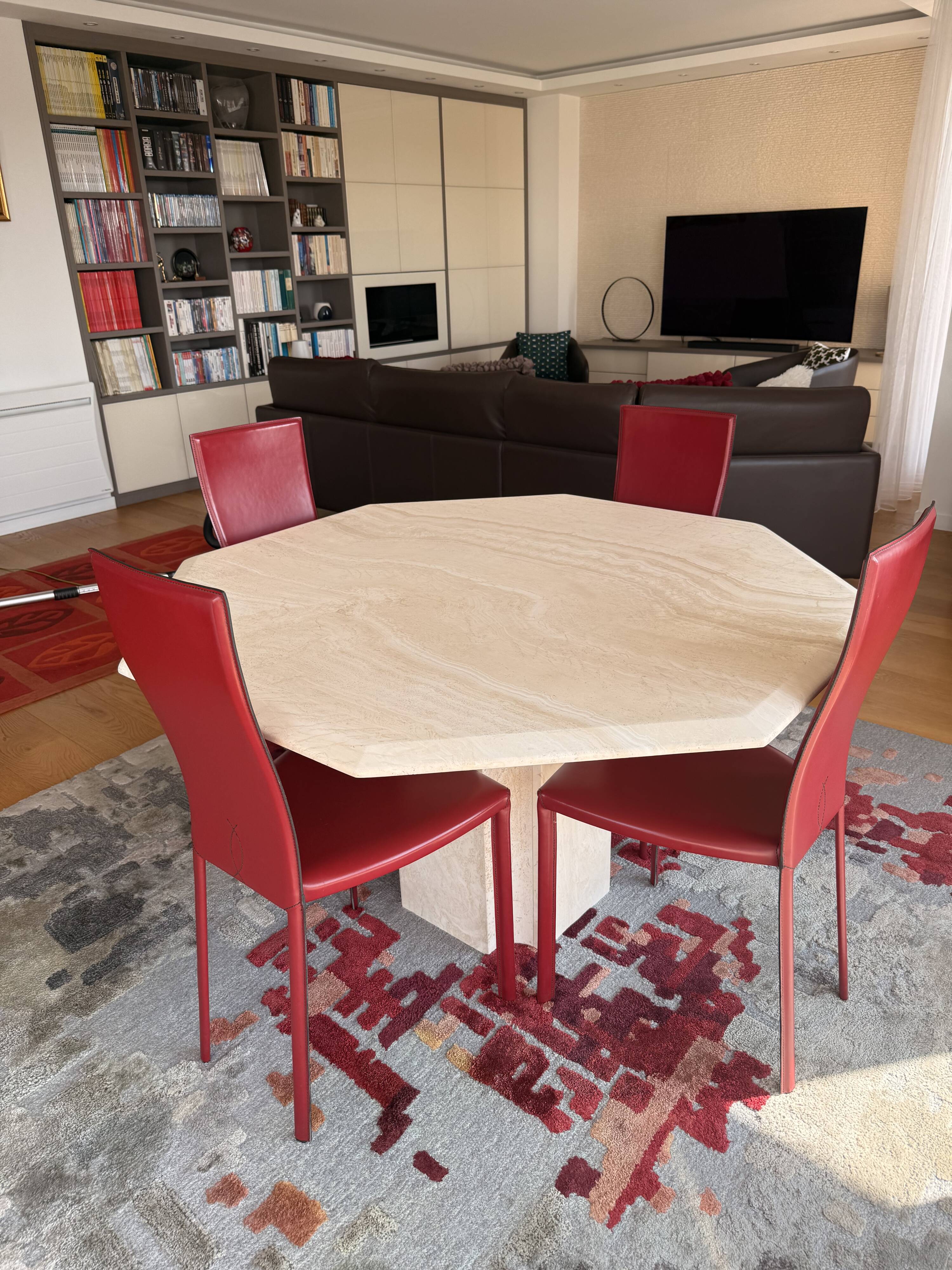 Table octogonale en travertin 130 cm Artelano état neuf