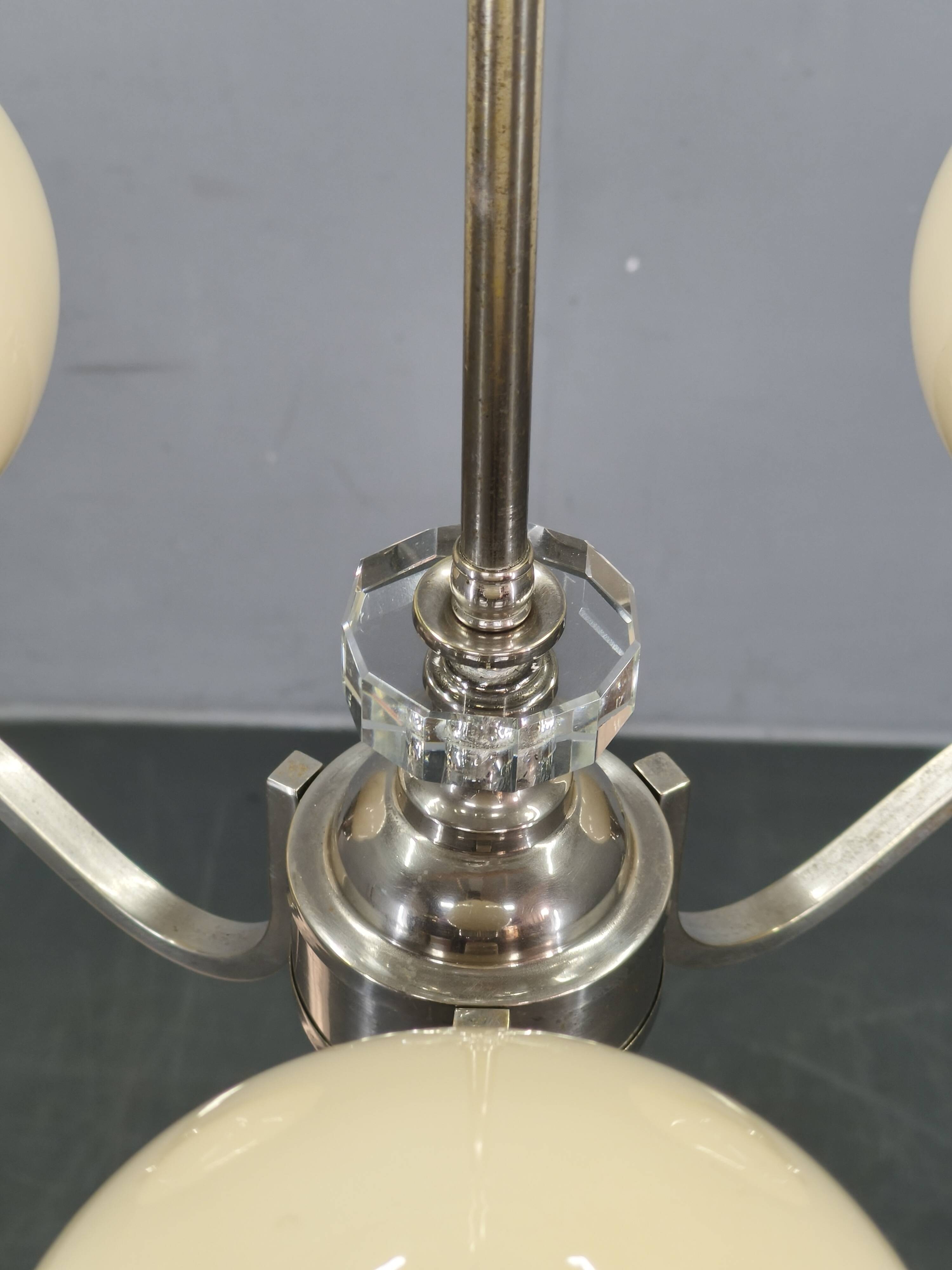 1930s Art Deco Nickel and Glass Chandelier, Czechoslovakia