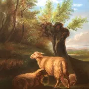 French school, pastel animated landscape with sheep from the early 20th century.