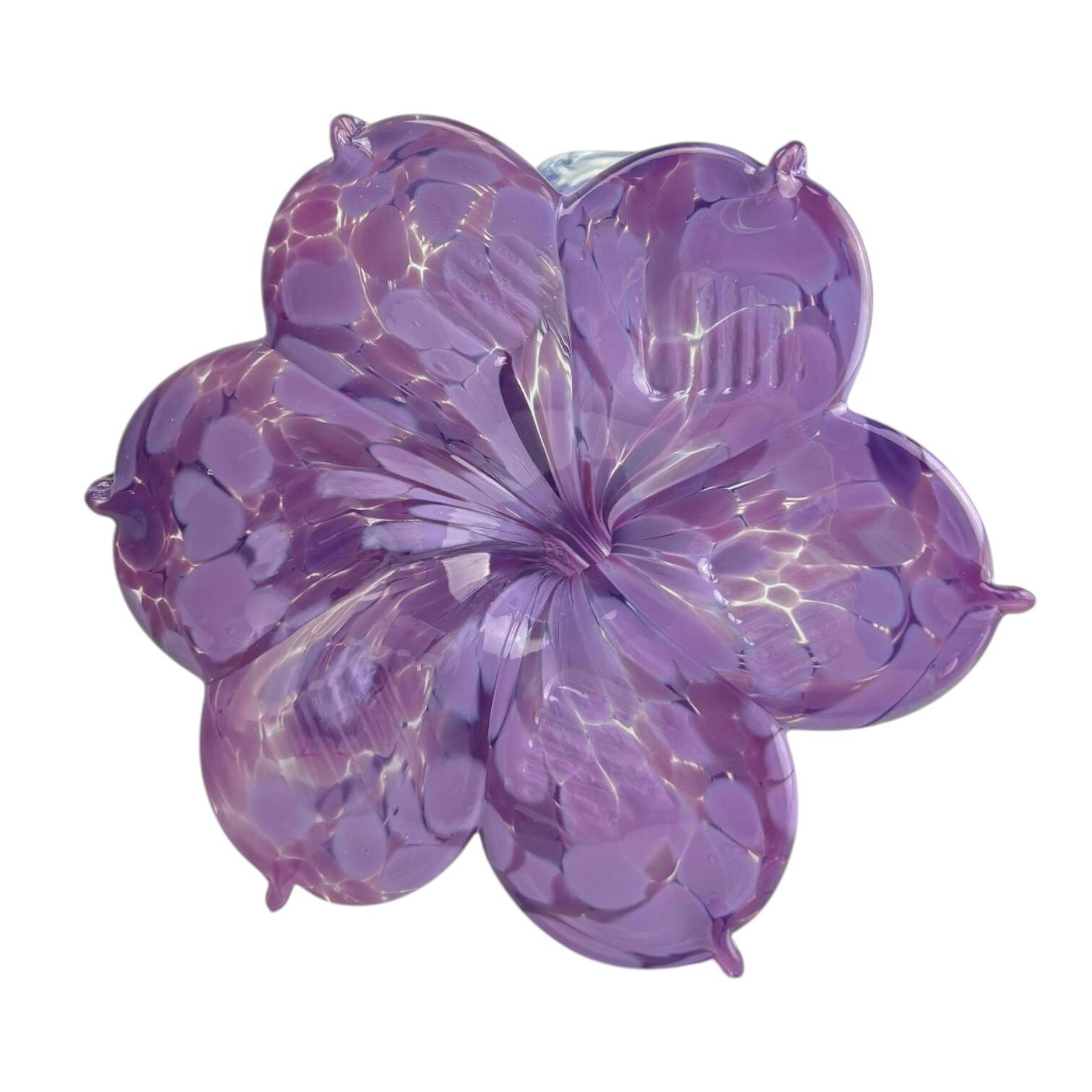 Pair of flower candle holders made of glass, handcrafted in Italy.