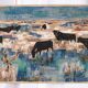 Printed wall tapestry, Bulls in Camargue, Robert Debiève, France