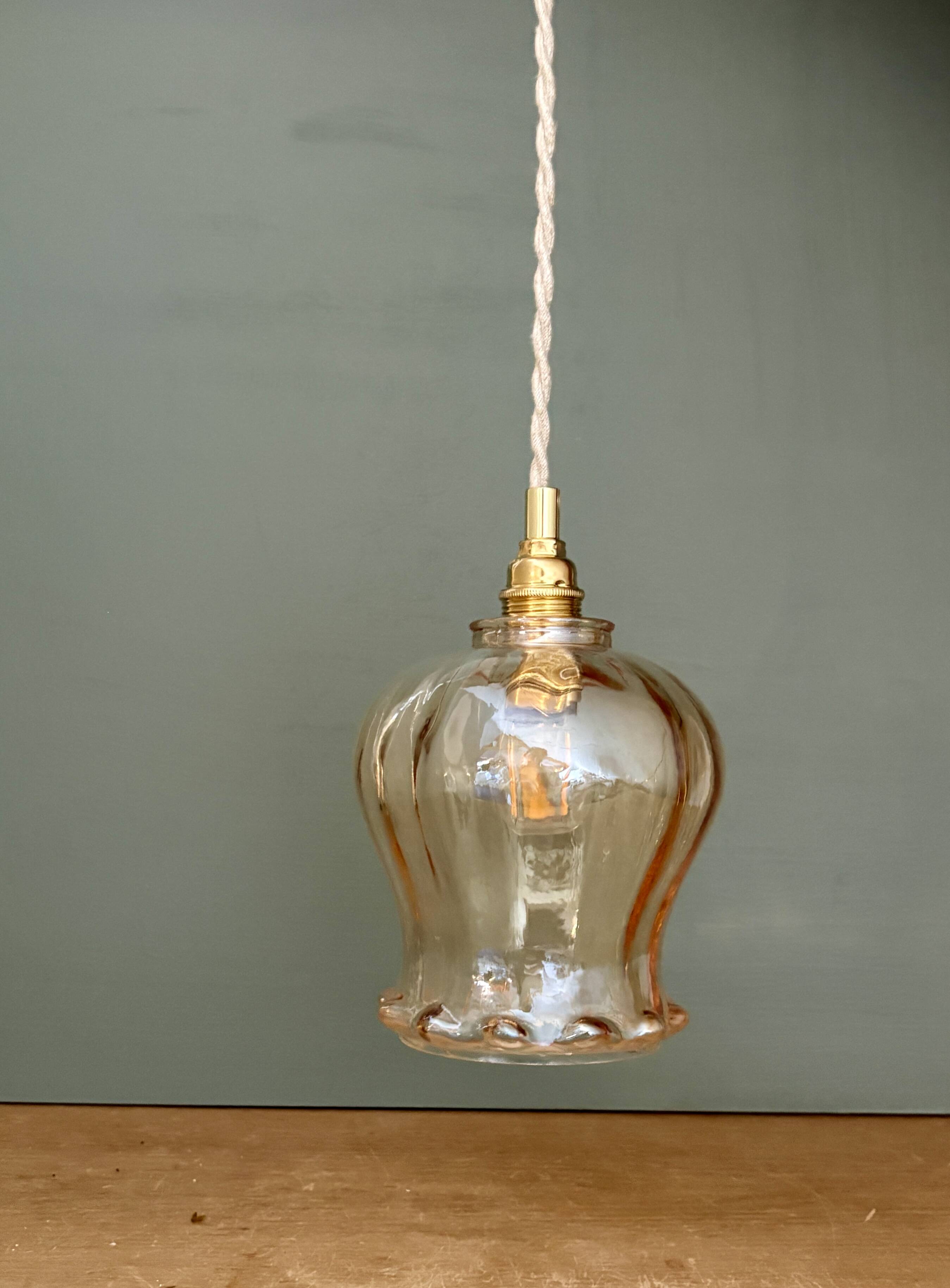 Vintage amber glass tulip pendant light
