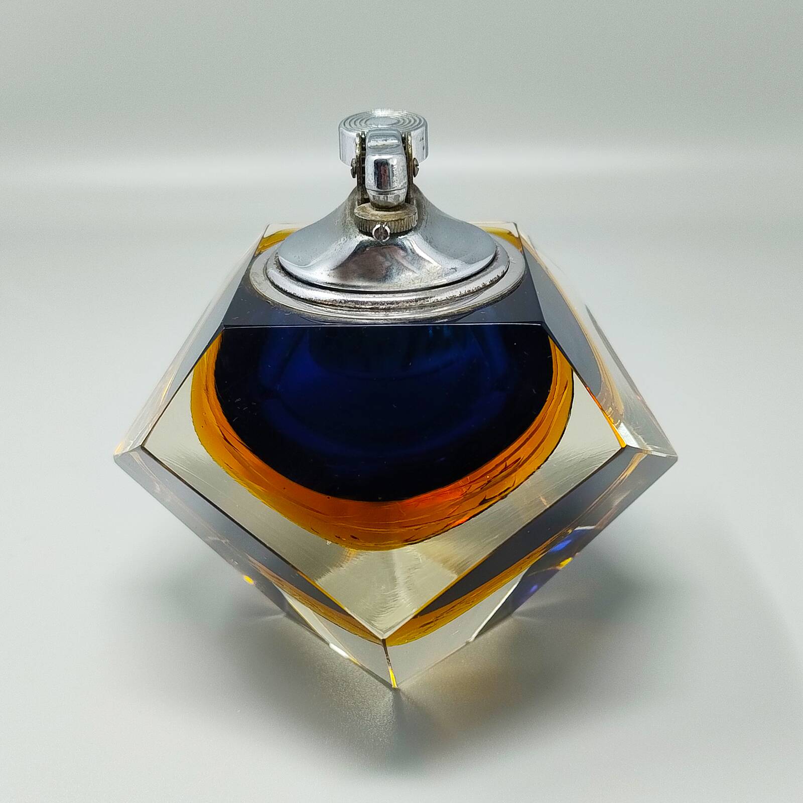 1960s Stunning Blue Table Lighter in Murano Sommerso Glass By Flavio Poli f