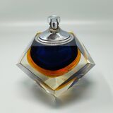 1960s Stunning Blue Table Lighter in Murano Sommerso Glass By Flavio Poli f