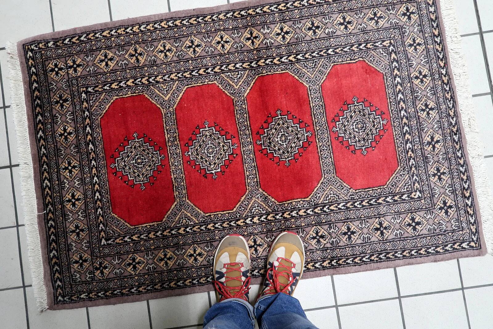 Vintage Uzbek Bukhara rug 92cm x 140cm 1960s