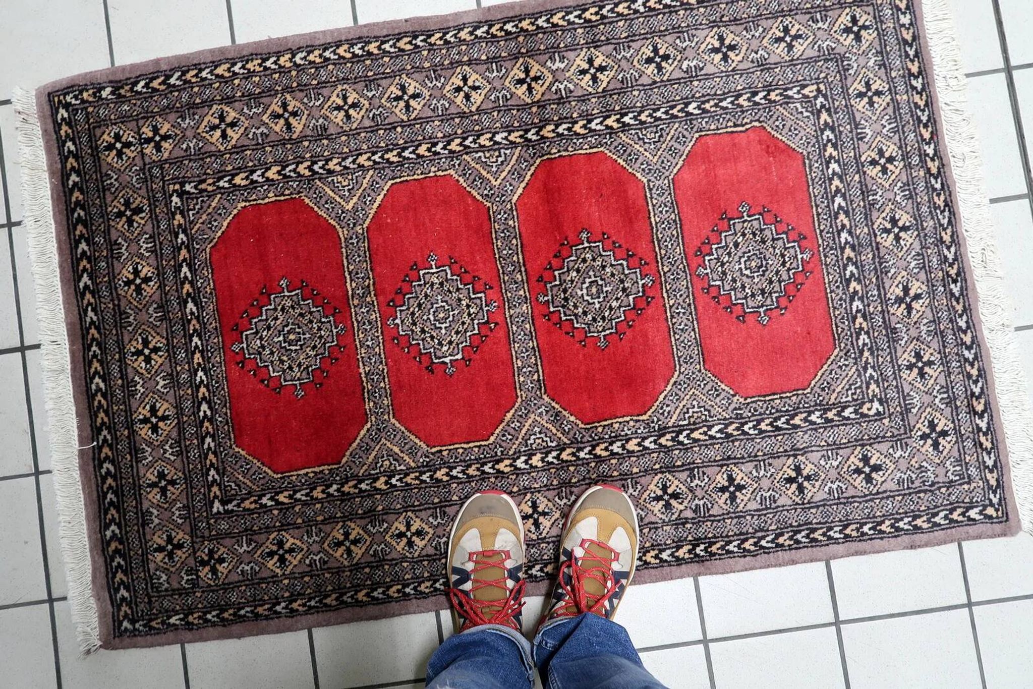 Vintage Uzbek Bukhara rug 92cm x 140cm 1960s