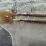 Vintage silver and horn salad servers