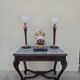 Louis XV style game table in solid oak and richly decorated marble