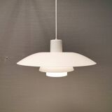 Beautiful older PH 4/3 hanging lamp, in white, with original orange suspension.
