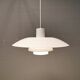 Beautiful older PH 4/3 hanging lamp, in white, with original orange suspension.
