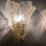 Pair of Barovier & Toso Murano Foglia d’Oro wall sconces, 1980s