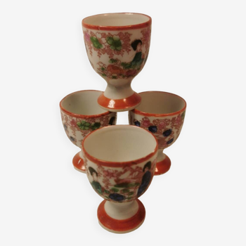 Rare 4 Antique Egg Holders / Egg Cups, Japanese, hand-painted porcelain