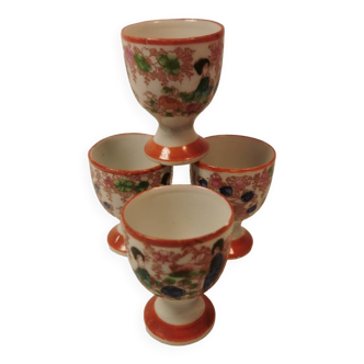 Rare 4 Antique Egg Holders / Egg Cups, Japanese, hand-painted porcelain