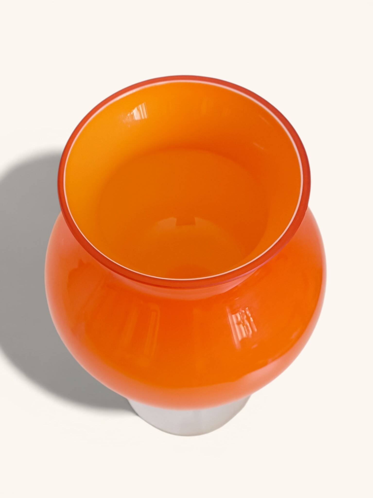 Murano Orange Cased Glass Large Goblet Vase, Italy, 1970s