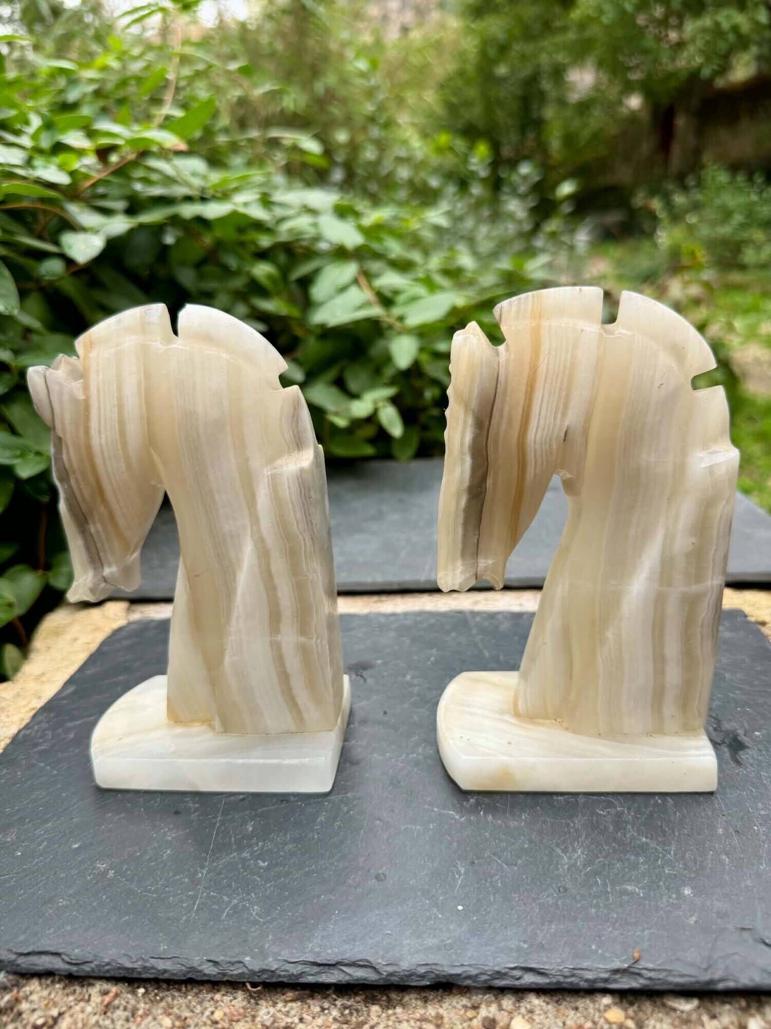 Pair of onyx bookends horse 1960s Italy vintage